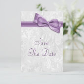 Witte Damast en Nep lint Save The Date (Staand voorkant)