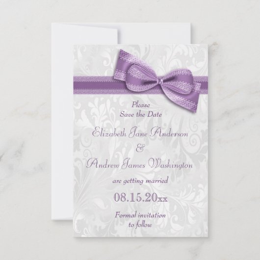 Witte Damast en Neppe Strik Save The Date (Achterkant)