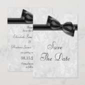 Witte Damast en Neppe Strik Save The Date Kaart (Voorkant / Achterkant)