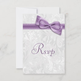 Witte Damast en Paarse Nep Lint RSVP Kaartje
