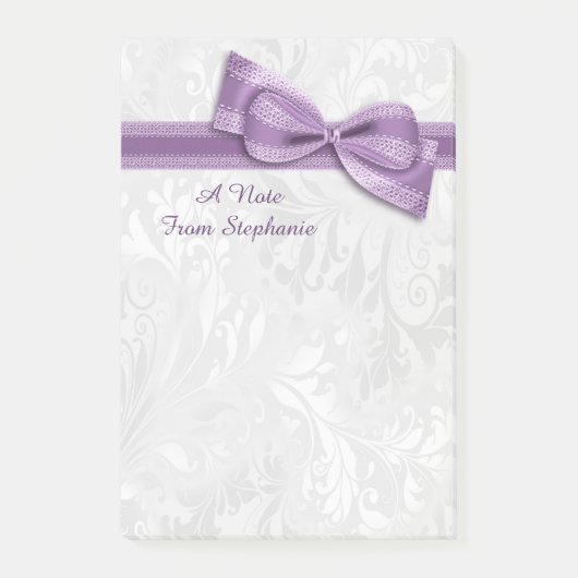 Witte Damast en Paarse Neppe Boog Post-it® Notes (Voorkant)
