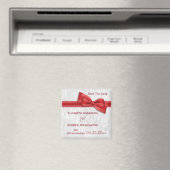 Witte Damast en Rode Nep Bow Save The Date Magneet (Insitu (Vaatwasser))