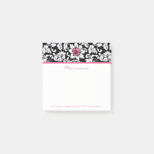 Witte damast en roze bloem post-it® notes (Voorkant)