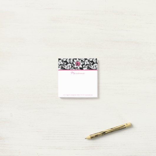 Witte damast en roze bloem post-it® notes (Op bureau)