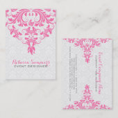 Witte damast en roze bloemenkant visitekaartje (Voorkant / Achterkant)
