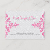 Witte damast en roze bloemenkant visitekaartje (Achterkant)