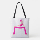 Witte damast en roze en huid tinten yoga pose tote bag (Achterkant)