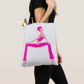 Witte damast en roze en huid tinten yoga pose tote bag (Dichtbij)