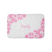 Witte damast en roze wervelingen badmat (Voorkant)