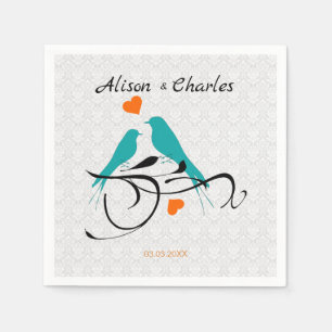 Witte damast en vogels servet