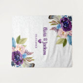 Witte damast en Waterverf bloemen Wandkleed (Voorkant (horizontaal))