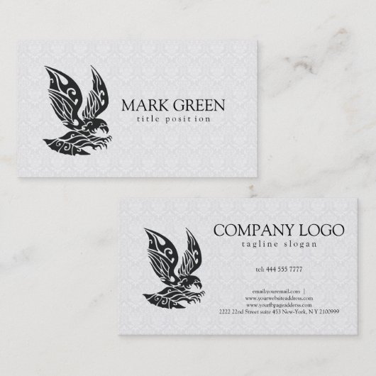 Witte damast en zwarte adelaar visitekaartje (Voorkant / Achterkant)
