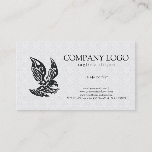 Witte damast en zwarte adelaar visitekaartje (Achterkant)