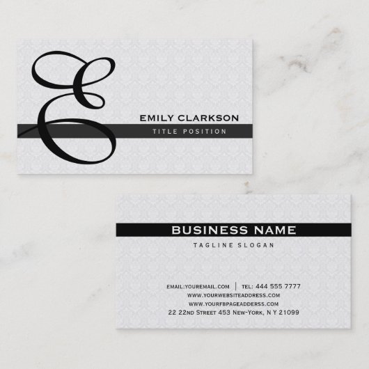 Witte damast en zwarte streep visitekaartje (Voorkant / Achterkant)