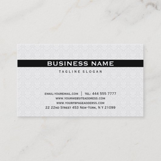 Witte damast en zwarte streep visitekaartje (Achterkant)