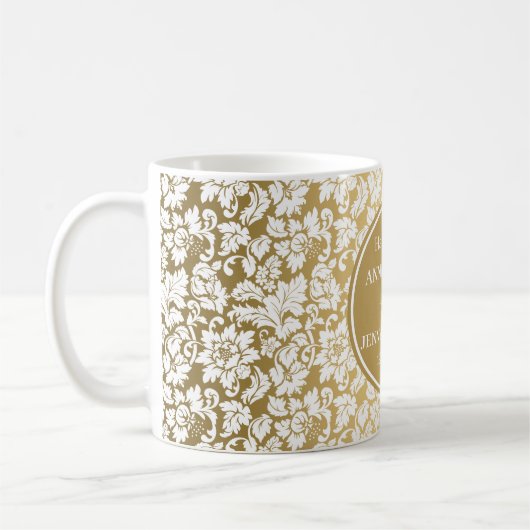 Witte Damast gouden achtergrond Koffiemok (Links)