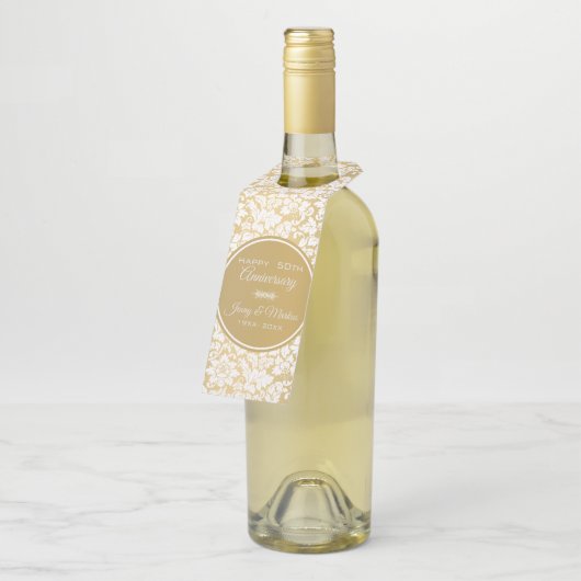 Witte Damast gouden cirkel Flessenhanger (Schuin)