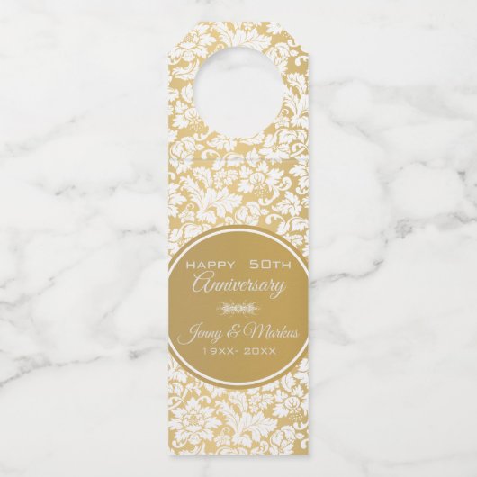 Witte Damast gouden cirkel Flessenhanger (Achterkant)