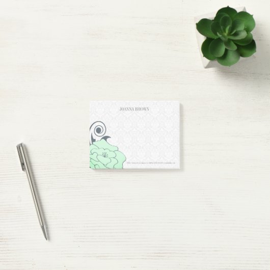 Witte Damast Groene Bloem Post-it® Notes (Kantoor)
