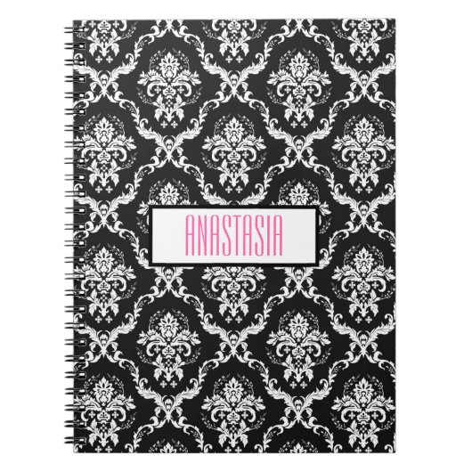 Witte damast met monogram notitieboek (Voorkant)