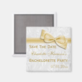 Witte Damast & Nagemaakte Strik Bachelorette Save  Magneet (Voorkant / Achterkant)