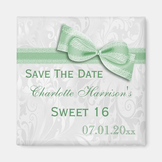 Witte Damast & Nefast Boog Sweet 16 Bewaar de Datu Magneet (Voorkant)