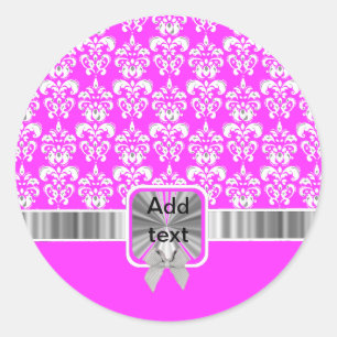 Witte damast op elke kleur ronde sticker