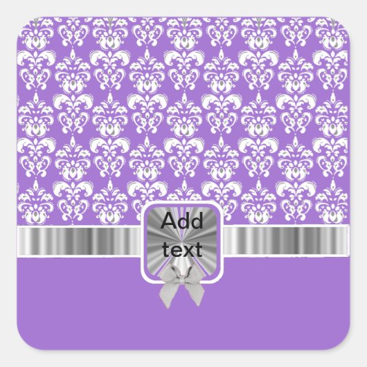 Witte damast op elke kleur vierkante sticker (Voorkant)