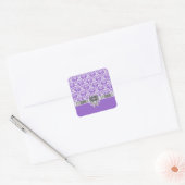Witte damast op elke kleur vierkante sticker (Envelop)