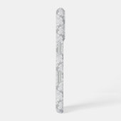Witte Damast op grijze monogram en mooie naam iPhone 16 Hoesje (Rechterkant)