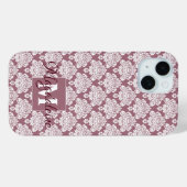 Witte Damast op Mauve Monogram & Naam  Case-Mate iPhone Case (Achterkant (horizontaal))