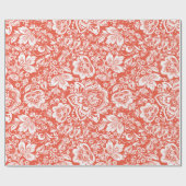 Witte  damast op oranje achtergrond cadeaupapier (Vlak)