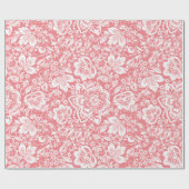 Witte  damast op roze achtergrond cadeaupapier (Vlak)