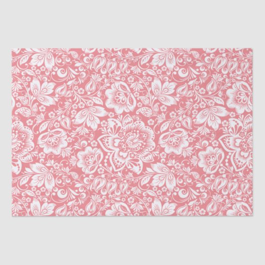 Witte  damast op roze achtergrond tissuepapier (Voorkant)