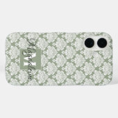 Witte Damast op Sage Groene Monogram & Naam  Case-Mate iPhone Case (Achterkant (horizontaal))