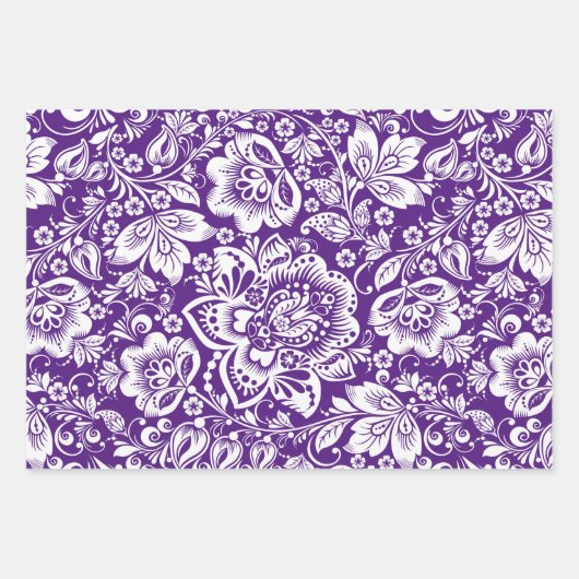 Witte  damast op sinaasappel, paarse en groene inpakpapier vel (Voorkant 2)