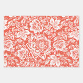 Witte  damast op sinaasappel, paarse en groene inpakpapier vel (Voorkant)