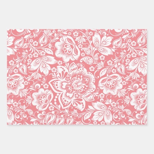 Witte  damast op zwart, blauw en roze inpakpapier vel (Voorkant 3)