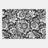 Witte  damast op zwart, blauw en roze inpakpapier vel (Voorkant)