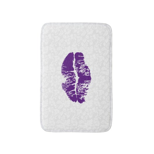 Witte Damast & Paarse Lippen Badmat (Voorkant Verticaal)