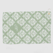 Witte damast patroon aangepaste sage groene achter golfhanddoek (Horizontaal)