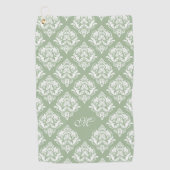 Witte damast patroon aangepaste sage groene achter golfhanddoek (Voorkant)