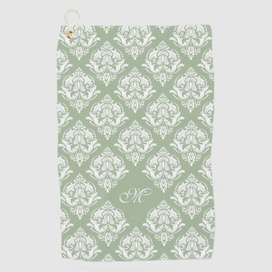 Witte damast patroon aangepaste sage groene achter golfhanddoek (Voorkant)