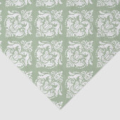 Witte damast patroon aangepaste sage groene achter tissuepapier (Detail)