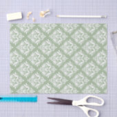Witte damast patroon aangepaste sage groene achter tissuepapier (Craft)