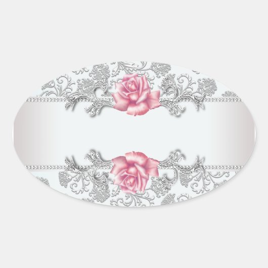 Witte Damast Roze Roos Enveloppe Zegellak Sticker  (Voorkant)