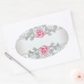 Witte Damast Roze Roos Enveloppe Zegellak Sticker  (Envelop)