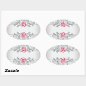 Witte Damast Roze Roos Enveloppe Zegellak Sticker  (Vel)