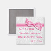Witte Damast & Roze Strik Bachelorette Save The Da Magneet (Voorkant / Achterkant)