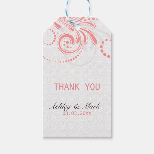 Witte Damast Roze Swirl Cadeaulabel (Voorkant)